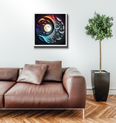 Wrapped canvas depicting calm and stormy weather.